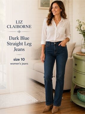 Liz Claiborne Dark Blue Straight Leg Jeans size 10 women’s jeans